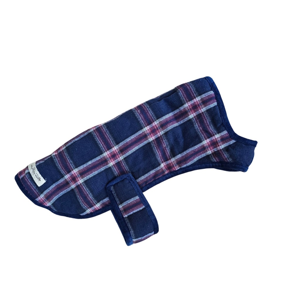 HOUSE OF BARKER‎ Navy Plaid Dog Coat Jacket Fleece Lined Pet Apparel Parka L